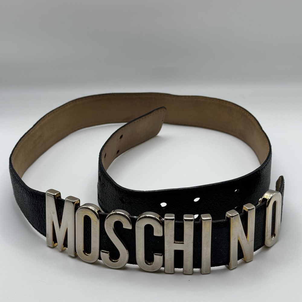 Vintage Moschino gold plated black leather belt